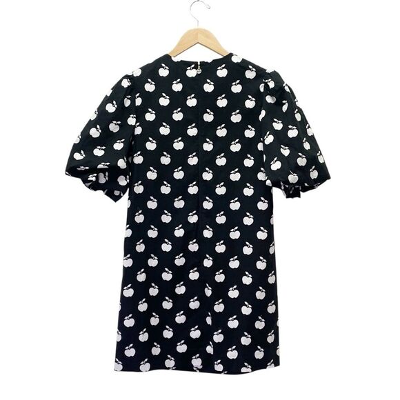 Kate Spade Apple Toss Taxi Dress Black White Puff Sleeve Mini Shift Size 00 - Picture 3 of 16
